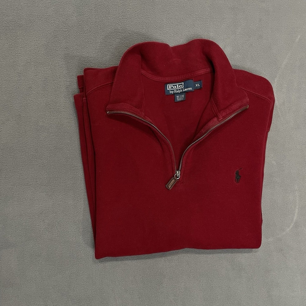 POLO RALPH LAUREN Estate Rib Jumper Maroon Red Quarter 1/4 Zip Mens Large Xl‎